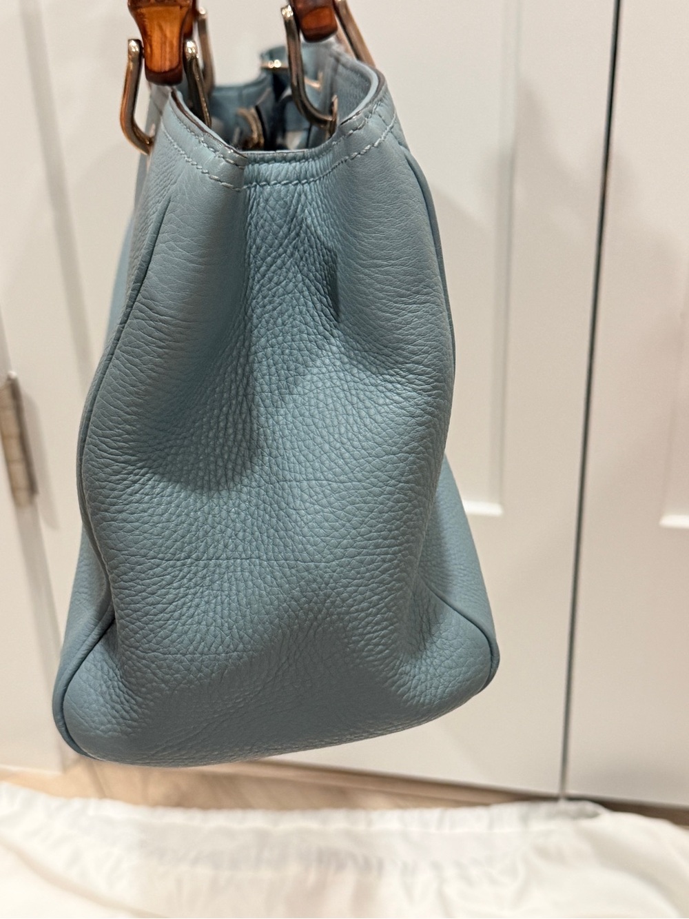 Gucci Light Blue Bamboo Handle Leather Tote + COA and Dust Bag - Picture 10 of 16